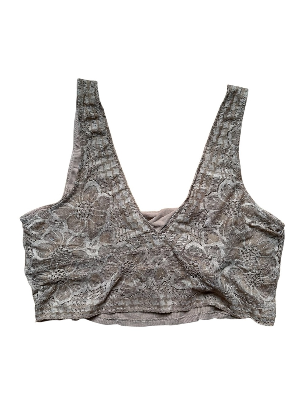 aerie Ribbed Scoop Bralette with Lace Trim - Tan - Picture 2 of 6